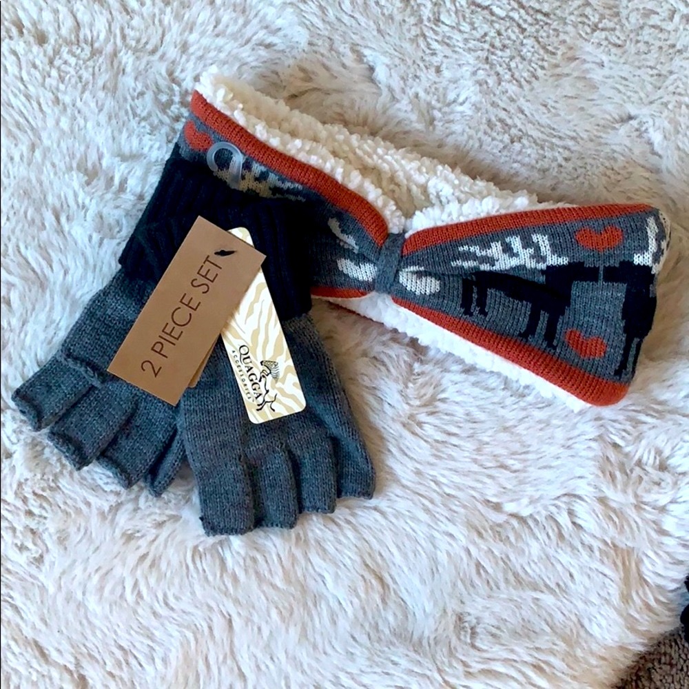 Moose Winter Headband/Fingerless Glove Set